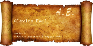 Alexics Emil névjegykártya